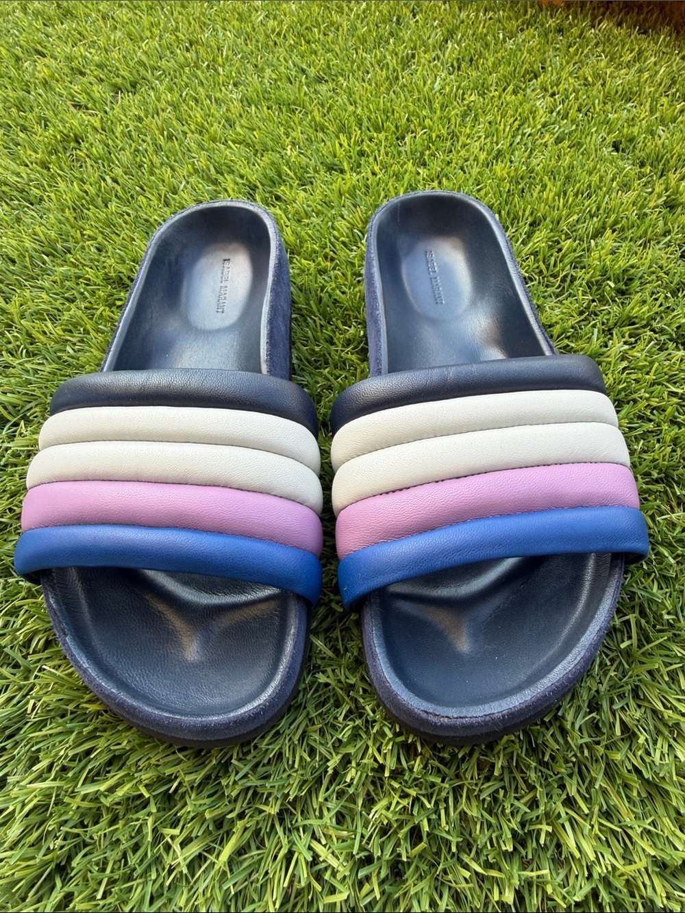 Isabel Marant size 37 Navy Slide Sandals with Blue, Pink and White Straps - Picture 2 of 14